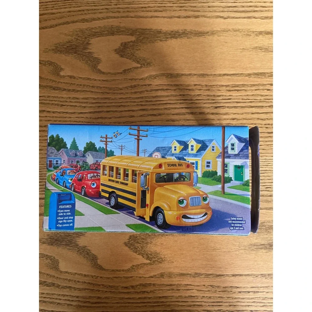 Chevron Cars Sally School Bus Yellow Toy Vehicle Moving Eyes Removable Top 2001